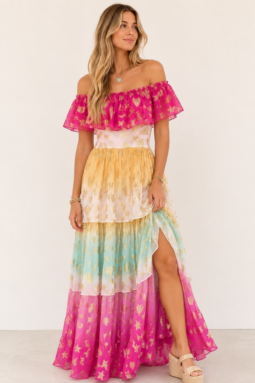 LoveShackFancy NWT Vynne Surfer Fuchsia Ombré Maxi Dress XS 0